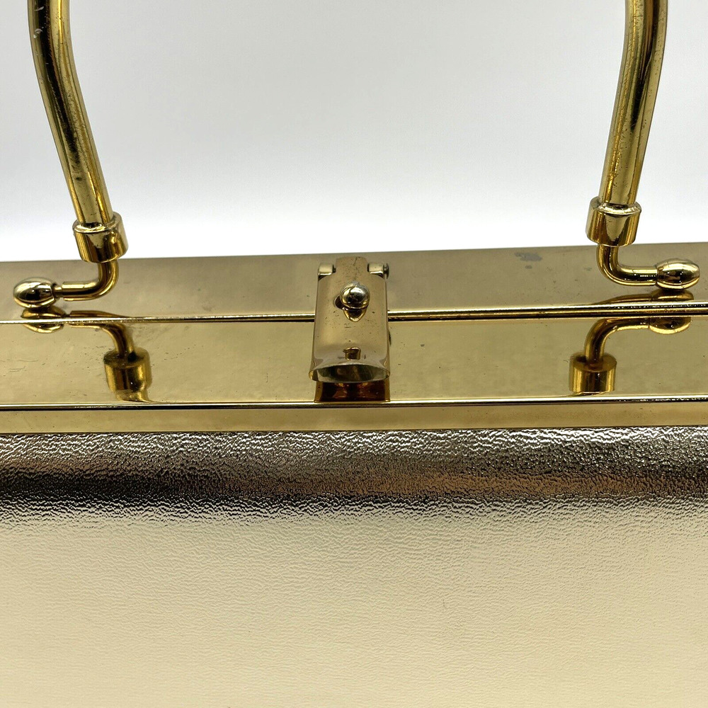 Vtg 70s Lou Taylor Miami Gold On Gold Art Deco Padded Frame Box Handbag Purse - Picture 3 of 12